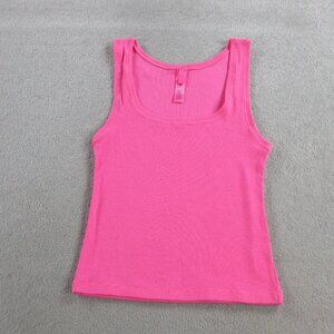 Skims Tank Top Womens Medium Pink Cotton Ribbed Stretch Scoop Neck Sleeveless
